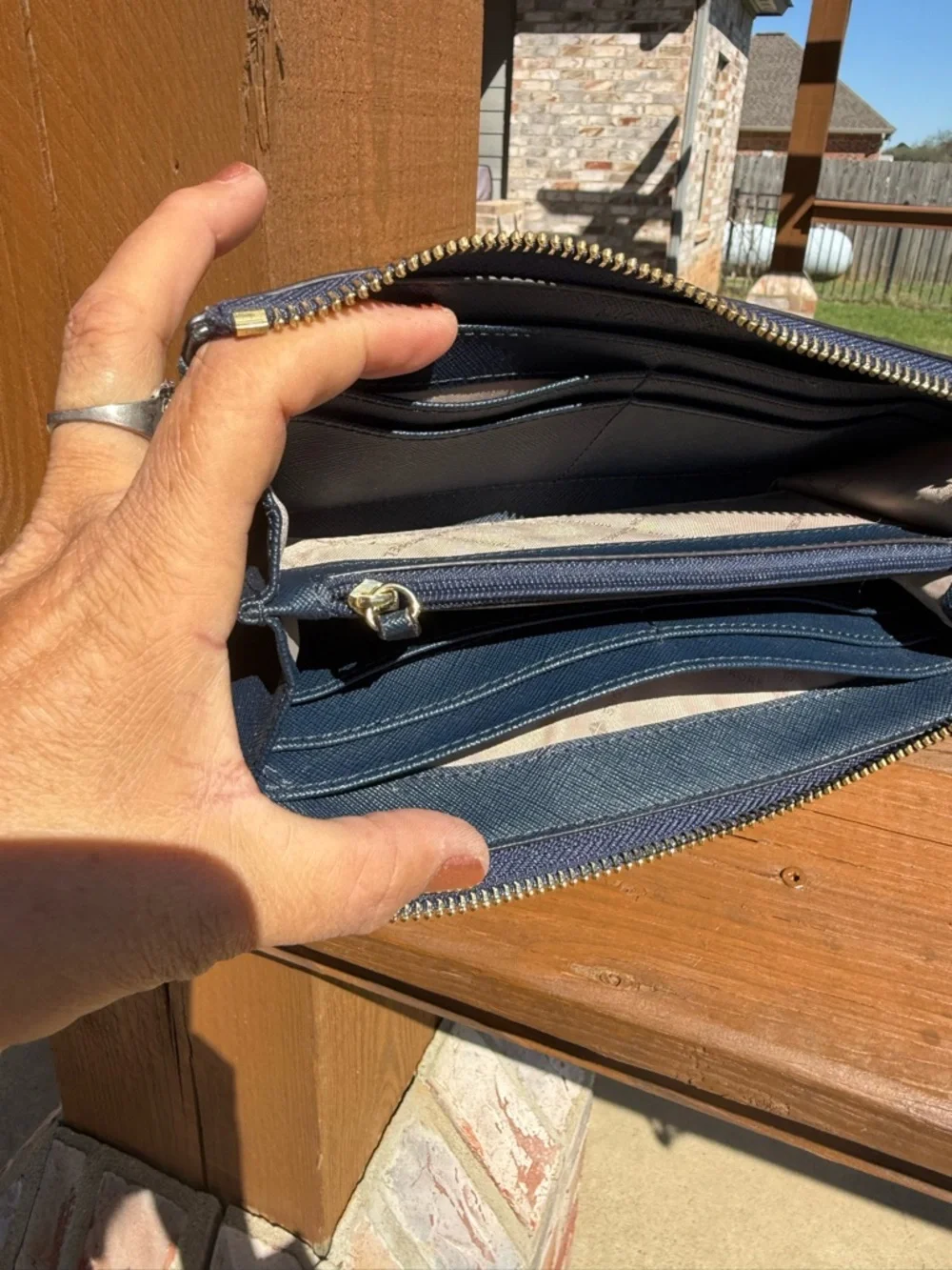 Michael Kors Dark Blue Textured Pebbled Leather Wallet